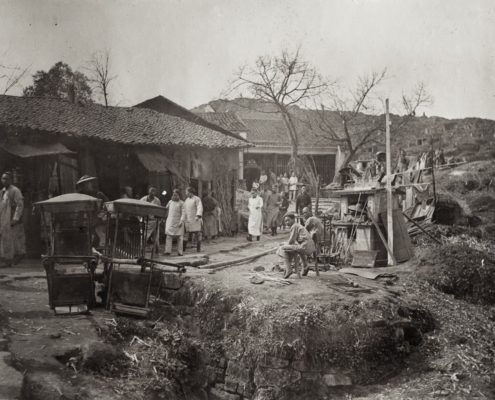 Gasse in Chongqing mit den Sänften von Fritz und Hedwig, 1912-1914