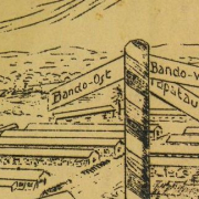 Ausschnitt, Einband des „Fremdenführer durch das Kriegsgefangenenlager Bando, Japan“ (Signatur B-04)